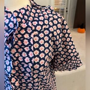 Floral Ruffle Navy Blouse